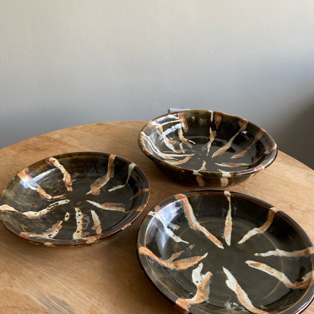 Handcrafted Ceramic Plate Set with Abstract Design